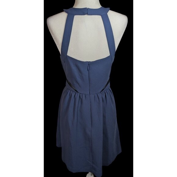BCBGeneration Blue Open Back Dress With Black Mesh Cutouts - Picture 2 of 9